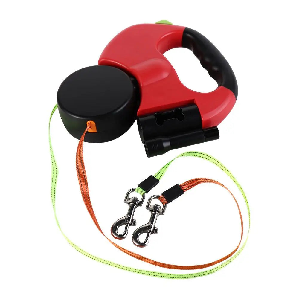 With Lights Double Dog Walking Leash Reflective Adjustable Dual Retractable Rotation Rope 360